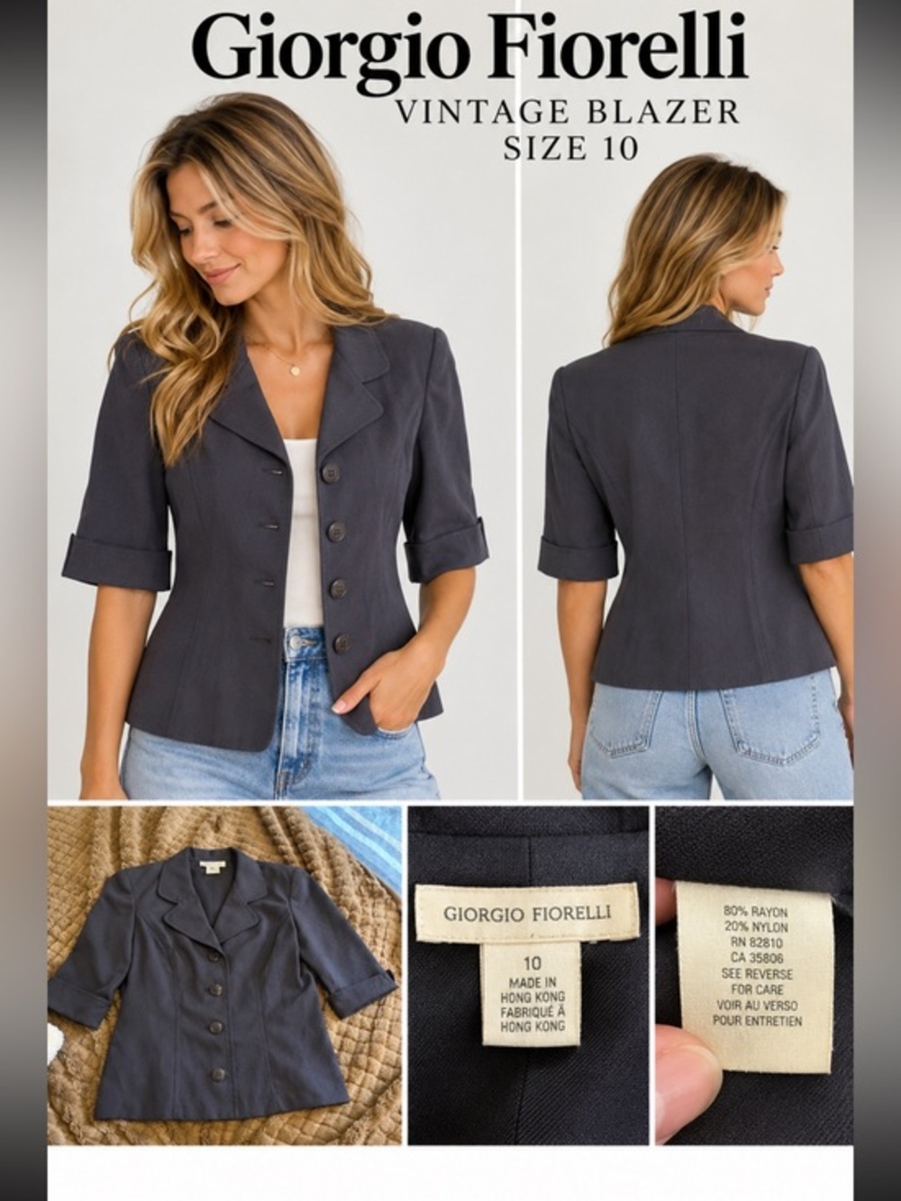 Giorgio Fiorelli Vintage Charcoal Gray Blazer Jacket Size 10